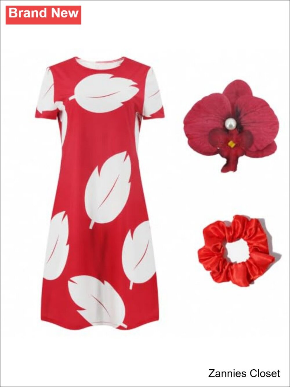 👻 Tropical Leaf Print Midi Dress Cosplay Costume